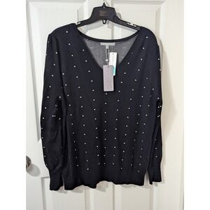 NEW! Daniel Rainn Hazel V Neck Sweater Women's 1X Black